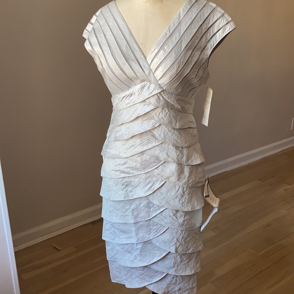 NWT Adrianna Papell Silver Tiered Cocktail Dress 4